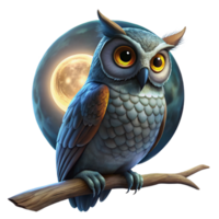 enchanting coveted A wise old owl perched on a branch in a dark forest, illuminated by a single ray of moonlight, digital art in a dark fantasy style png