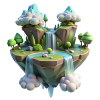 inspired bohemian A floating island with waterfalls cascading down the sides, ethereal and magical style, fantasy art render, soft lighting refined png