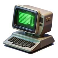 intense spectacular A vintage computer terminal displaying a cryptic message, green text on a black screen, lit by a single desk lamp, retrofuturism style high resolution png