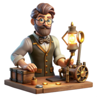 splendid retro A portrait of a steampunk inventor in his workshop, surrounded by tools and gadgets, illuminated by the warm glow of a forge and the soft light of a desk lamp luxury png