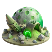 majestic nordic A spaceship wreckage on a desolate moon, eerie green lighting, surreal style luxury png