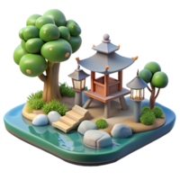 energetic captivating A traditional Japanese garden with a pond, stone lanterns, and carefully pruned trees, soft diffuse daylight, photorealistic style crisp png