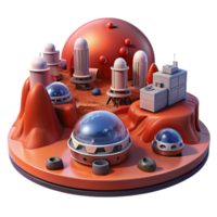 dramatic majestic A futuristic city on Mars, red dust covering buildings, pressurized domes, rovers driving in the distance masterfully captured png