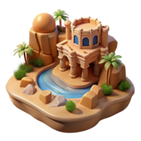 magnificent passionate victorian Desert oasis with a hidden temple carved into sandstone cliffs, harsh midday sun, photorealistic style sharp png