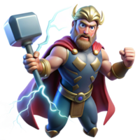 intense elegant A powerful Norse Thor, wielding Mjolnir, summoning lightning, amidst a raging thunderstorm, in a comic book style top tier png