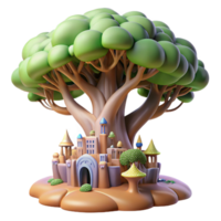 melancholic vibrant A giant tree with a city built into its branches, fantasy style, soft natural light, whimsical, premium png