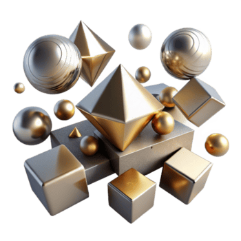 allettante tranquillo barocco un' campo di galleggiante, geometrico primitivi cubi, sfere, coni con un' metallico struttura, illuminato di un' affilato, direzionale leggero fonte a partire dal sopra Museo qualità png