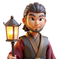 intense pristine Portrait of a stoic samurai with a katana at their side, illuminated by the soft glow of a paper lantern expertly shot png