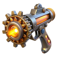 immaculate coveted A steampunk weapon, with rotating gears and glowing energy core, ready to fire. Intense, dynamic lighting. Sci fi art style png