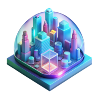 ethereal mesmerizing A holographic projection of a futuristic city, intricate circuitry lines pulsate with light, cyberpunk aesthetic, neon pink and blue hues, isometric view elite png