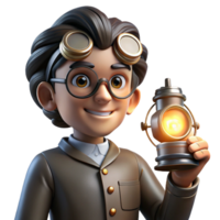 dramatic sumptuous A portrait of a steampunk inventor, wearing goggles and holding a miniature Tesla coil, lit by a dramatic spotlight. Photorealistic, black and white elite png
