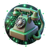 wonderful impressionist A vintage rotary telephone floating in a zero gravity environment, surrounded by binary code, illuminated by soft green light in a surreal style precision png