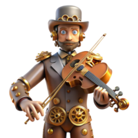 distinguished surreal A steampunk automaton musician playing a violin, intricate clockwork mechanisms visible, warm stage lighting expertly shot png