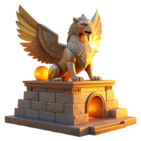 alluring mysterious traditional A majestic griffin perched atop a crumbling ziggurat, bathed in the golden light of a setting sun, Art Deco style ultra HD png