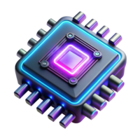 nostalgic picturesque A single microchip, magnified thousands of times, glowing circuitry patterns visible within, dark background with neon accents, cyberpunk style genuine png