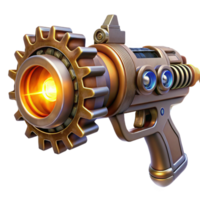 exquisite coveted A steampunk weapon, with rotating gears and glowing energy core, ready to fire. Intense, dynamic lighting. Sci fi art style png