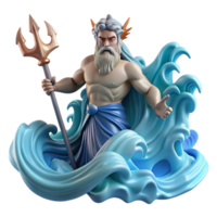 elegant coveted Poseidon, God of the Sea, rising from a tempestuous ocean, wielding his trident, surrounded by swirling water and lightning strikes. Dynamic lighting. Art Deco style png