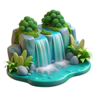 mysterious striking A cascading waterfall plunging into a crystal clear pool, surrounded by lush greenery, long exposure photography style luxury png