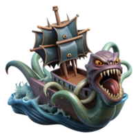 immaculate energetic impressionist A monstrous kraken attacking a ship, dark and turbulent ocean, cinematic style sharp png