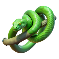 intense beautiful A slithering green mamba coiled around a tree branch, dappled jungle light, hyperrealistic render genuine png