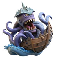 coveted artistic A monstrous kraken attacking a ship, dark and turbulent ocean, cinematic style authentic png