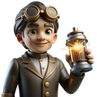 picturesque tranquil victorian A portrait of a steampunk inventor, wearing goggles and holding a miniature Tesla coil, lit by a dramatic spotlight. Photorealistic, black and white impeccable png