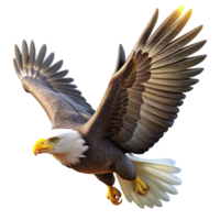 picturesque quintessential A majestic bald eagle soaring through the sky, illuminated by bright sunlight, rendered in a hyperrealistic style png