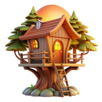 sought after classic Treehouse built into giant sequoia, warm sunset light, whimsical style original png