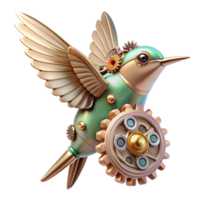 standout rustic A miniature steampunk robot hummingbird, hovering amidst gears and cogs, delicate and intricate, soft studio lighting 4K png