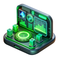 nostalgic elegant A futuristic HUD display, complex data visualizations, glowing neon green, cyberpunk style handcrafted png