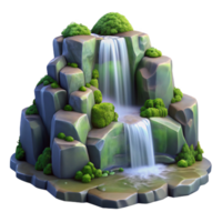 whimsical gorgeous A cascading waterfall surrounded by mossy rocks, soft diffused light, romantic style, painterly effect, high resolution png