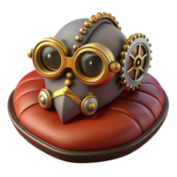 acclaimed abstract A steampunk mask, adorned with gears, cogs, and lenses, resting on a velvet cushion. Dramatic lighting, mysterious style artisan png
