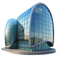 exquisite artistic A futuristic building with a curved glass facade, reflections of the city, architectural visualization style studio quality png