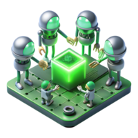 celebrated minimalist A group of nanobots repairing a damaged circuit board, illuminated by a focused, green light, nanotechnology style impeccable png