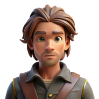 exquisite quintessential Portrait of a weary traveler with a worn leather satchel, windblown hair, and a determined look, lit by the setting sun, in a rustic style png