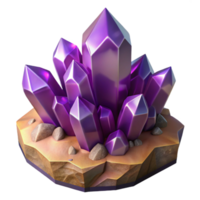 spectacular playful coastal A cluster of amethyst crystals growing on a rock face, dramatic lighting, Art Deco style, geometric shapes, professional png