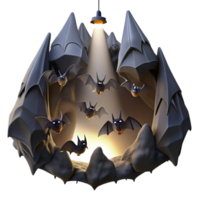 extraordinary romantic surreal A colony of bats hanging from the ceiling of a cave, illuminated by a single beam of light, rendered in a dark and mysterious style original png