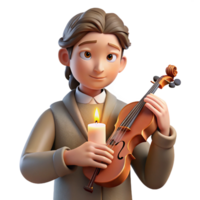 standout avant garde Portrait of a melancholic musician holding a violin, lit by the soft glow of a candle, in a Romantic style genuine png