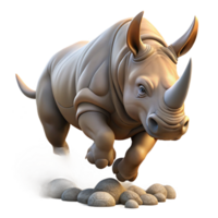 immaculate memorable A powerful rhinoceros charging across the plains, dynamic pose, dust clouds, realistic style png
