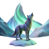striking dynamic classic A lone wolf howling at the northern lights, vibrant aurora borealis illuminating the snowy landscape, fantasy art style masterfully captured png
