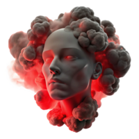 bold stunning A dense cloud of smoke swirling in the shape of a human face, backlit by a dramatic red light, chiaroscuro style authentic png
