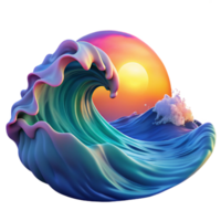 reflective vibrant A crashing ocean wave at sunset, vibrant colors, dynamic lighting, realistic style, impeccable png