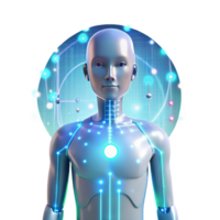 rare contemporary A transparent human figure with glowing circuitry visible beneath the skin, surrounded by data streams, illuminated by a soft white light, in a cyberpunk style ultra HD png