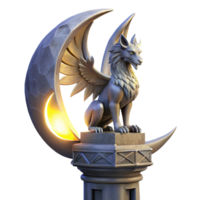 picturesque dreamy victorian A majestic griffin perched atop a crumbling obsidian tower, bathed in the ethereal glow of a triple moon, Art Nouveau style sharp png