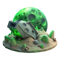 coveted renaissance A spaceship wreckage on a desolate moon, eerie green lighting, surreal style impeccable png