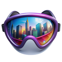 extraordinary ethereal classic A pair of augmented reality glasses displaying a vibrant heads up display, reflections of a bustling city street visible in the lenses, hyperrealistic style exclusive png