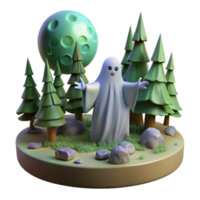 alluring timeless A ghostly apparition floating through a haunted forest, eerie moonlight, in a spooky horror style png