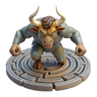 unparalleled creative A fierce minotaur charging through a labyrinth, dynamic action scene, Greek mythology style flawless png