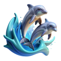 vibrant creative A group of playful dolphins leaping from the ocean waves, illuminated by bright sunlight, painted in a dynamic and energetic style original png