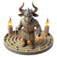 immaculate passionate traditional A stoic Minotaur standing in the labyrinth, intricate shadows cast by flickering torches. Surreal style top tier png